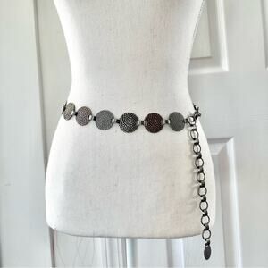 Vintage Metal Mixed Color Hammered Round Coin Plate Chain Link Belt One Size